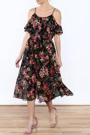  Rose Print Cold Shoulder Midi Dress