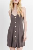  Tobacco Mid-length Buttton-dress