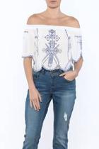 Blue And White Embroidered Top