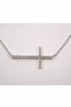  White Gold Diamond Cross, Diamond Sideways Cross, Cross Necklace, Diamond Cross Necklace, Religious Jewelry Charm 17.5 Chain