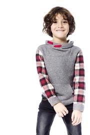 Plaid Sleeve Pullover