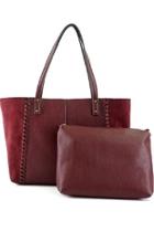  Burgundy Vegan-leather-suede Stitched-purse