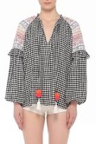  Embroidered Check Top