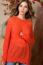  Orange Distressed Sweater