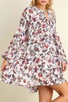  Ivory-floral Trapeze Dres