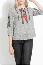  Embroidered Print Top