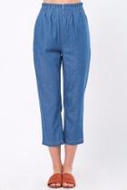  Cropped Denim Pants With Elastic Waist