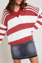  Striped V-neck Ribbed-sweater