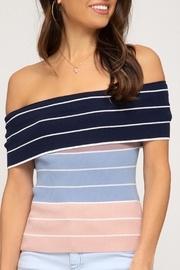  Off-the-shoulder Color-block Top