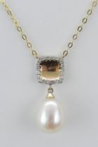 Diamond And Pearl Pendant Necklace, 16 Chain