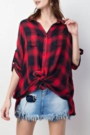  Red-navy Plaid Blouse