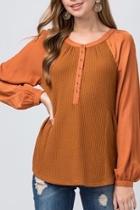  Waffle Knit Scoop Neck Top