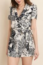  Two-tone Floral Wrap Romper