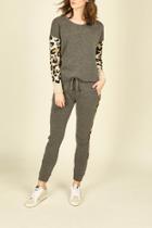  Leopard Fleece & Jacquard Jogger Pants