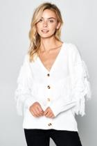  All-white Fringe Sweater