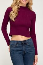  Long Sleeve Basic High Neck Ribbed Sweater Crop Top