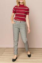  Checkered Velvet Trim Trouser