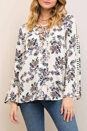  Floral Lace Up V Neck Blouse