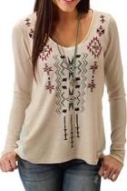  Beige Embroidered Top