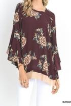  Fall Floral Bell Sleeve Top