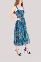  Blue Floral Mesh Dress