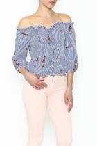  Stripe Embroidered Blouse