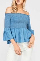  Chambray Off-the-shoulder Top