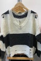  Black/white Distressed Sweater
