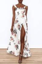  Beige Floral Maxi Dress