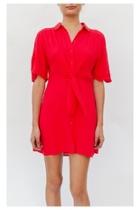  Button-up Tie-front Red-dress