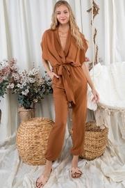  Solid Surplice Jumpsuit