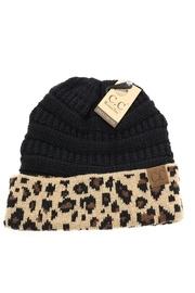  Black-leopard Ponytail Bun Beanie