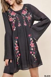 Floral-embroidered Ruffle-sleeve Dress