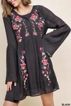  Floral-embroidered Ruffle-sleeve Dress