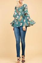  Bell-sleeve Floral Top