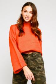  Mock Neck Fluted Sleeve Sweater
