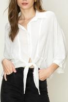  Eyelet Tie Front Blouse