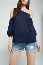  Navy One Shoulder Top