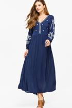  Embroidered V-neck Peasant Maxi Dress