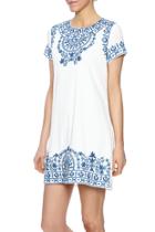  White Blue Embroidered Dress