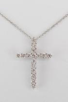  14k White Gold Cross, 1.01 Ct Diamond Cross, Cross Pendant, Diamond Cross Necklace, Religious Jewelry Charm 18 Chain