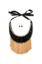  Black-&-gold-tassel Bib-necklace-set