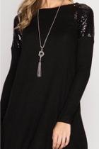  Shouder Sequined Sweater-dress