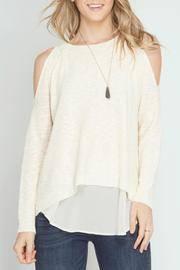  Cold Shoulder Chiffon Sweater