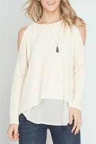  Cold Shoulder Chiffon Sweater