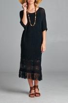  Black Fringe Midi Dress