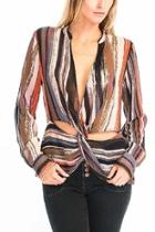  Striped Plunge Blouse