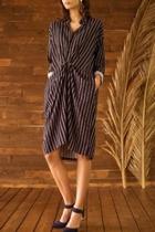  Striped Knot Front Dress
