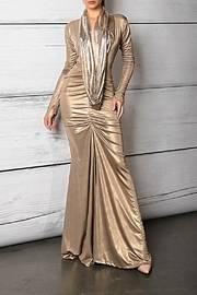  Metallic Cowl Neck Dress