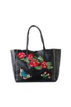  Black Embroidered Leather Tote